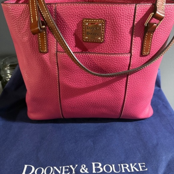 Dooney & Bourke Handbags - Dooney & Bourke Hot Pink Pebble Leather Tote with Brown Trim